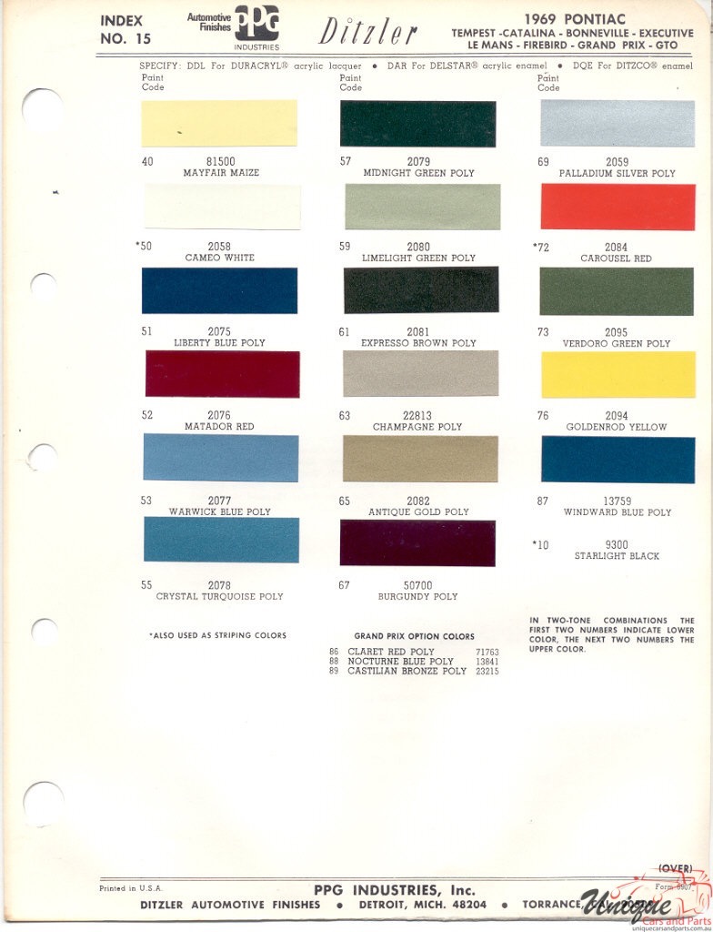 1969 Pontiac Paint Charts PPG 1